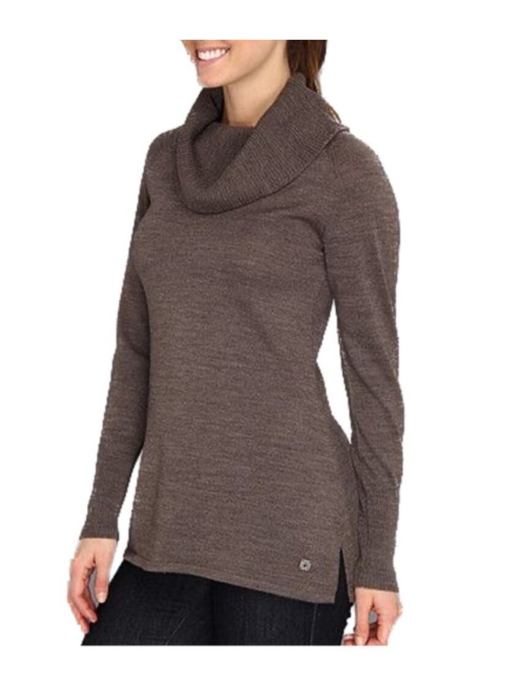 Smartwool Minturn Drape Neck Sweater Taupe M merino wool cowl neck longline